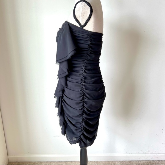 EXPRESS Black Strapless Ruched Chiffon Sheath Mini Dress—SZ. 6 - Picture 4 of 14